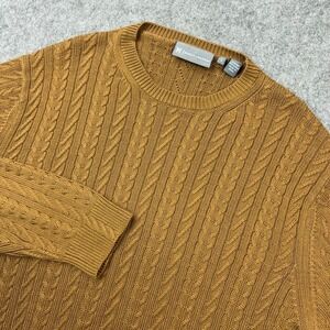 Hickey Freeman Sweater Mens Large Gold Silk Blend Cable Knit Crewneck Classic